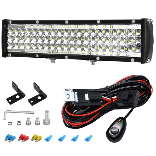 Litampo 12Inch LED Light Bar, 5 Row Spot Lights 150W 15000LM Backup Light Bumper Work Light with Wiring Harness Kit for Off Road Fog Light Driving Light on Truck SUV ATV UTV