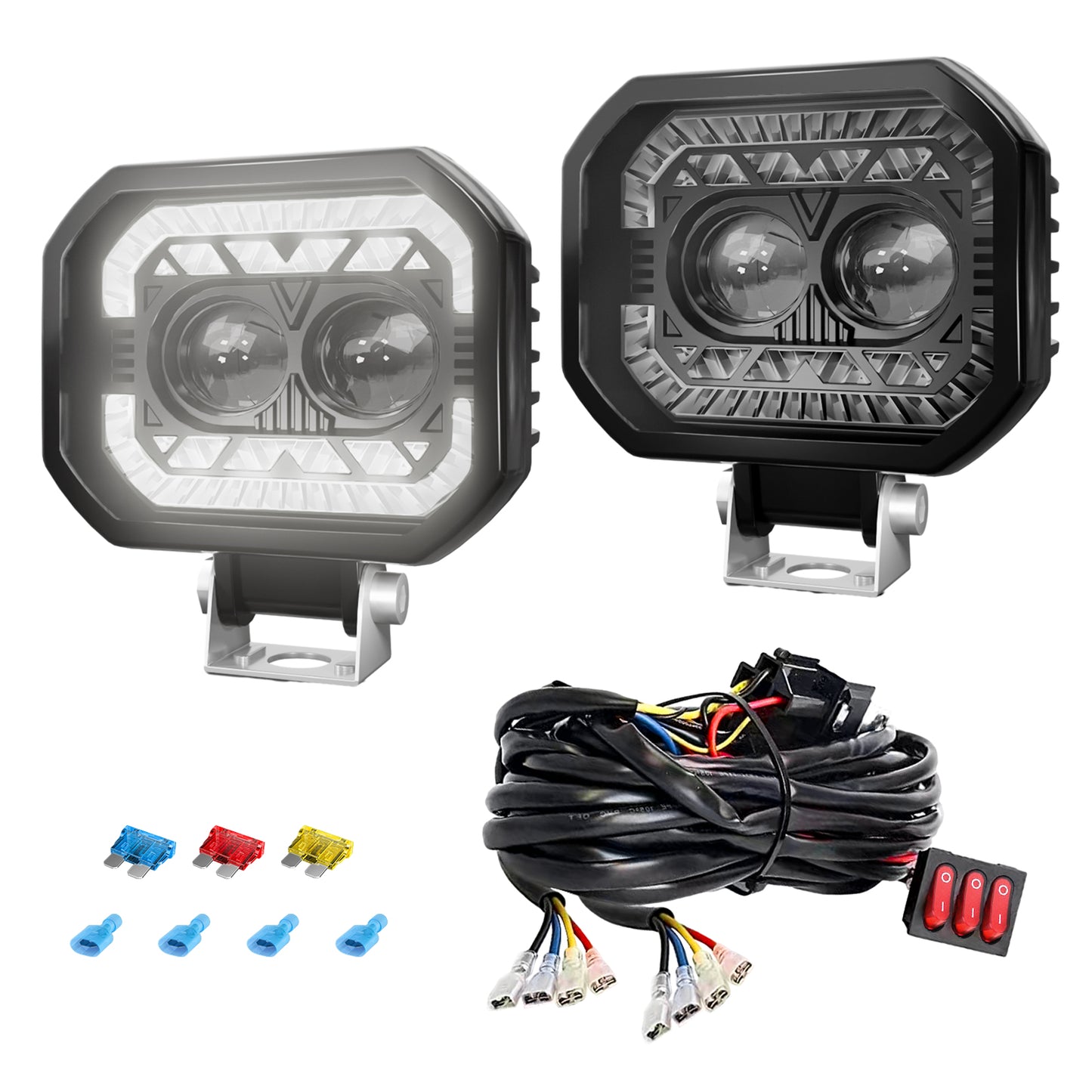 Litampo 2 Pack 4 Inch Square LED Light Pods, 80W 12000LM High Low Beam Light Bar with DRL, IP68 Waterproof Off Road Driving Light Fog Light for Jeep Wrangler Motorcycle Truck SUV ATV UTV