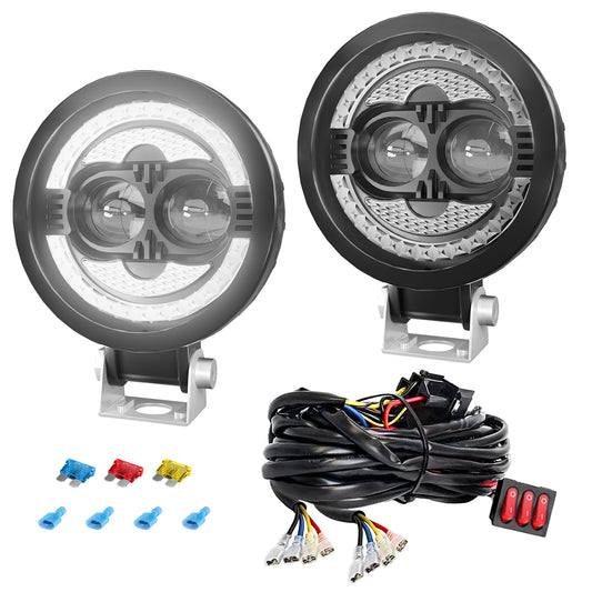 Litampo 2 Pack 4 Inch Round LED Light Pods, 80W 12000LM High Low Beam Light Bar with DRL, IP68 Waterproof Off Road Driving Driving Light Fog Light for Jeep Wrangler Motorcycle Truck SUV ATV UTV Boat