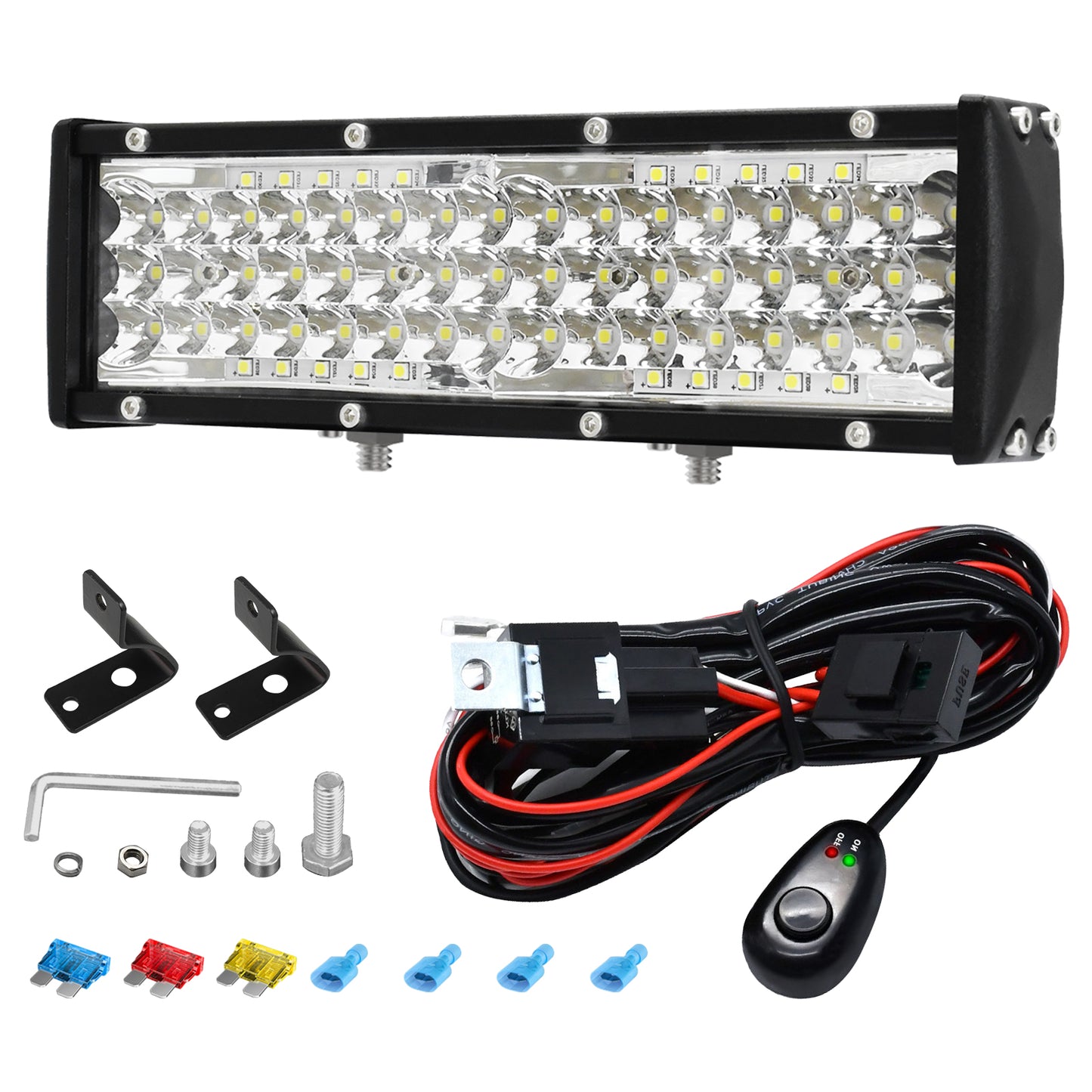 Litampo 9 Inch LED Light Bar, 5 Row Spot Lights 120W 12000LM Backup Light Bumper Work Light with Wiring Harness Kit for Off Road Fog Light Driving Light on Truck SUV ATV UTV