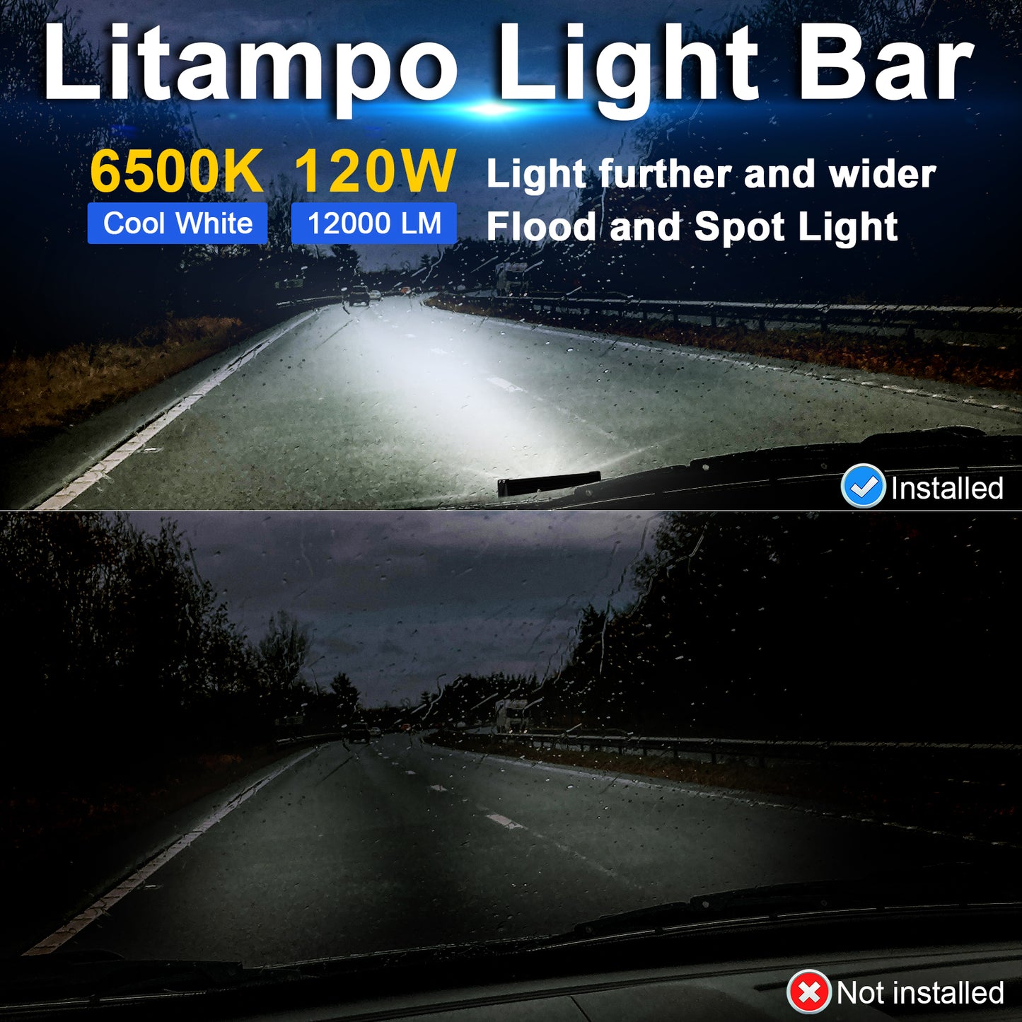 Litampo 9 Inch LED Light Bar, 5 Row Spot Lights 120W 12000LM Backup Light Bumper Work Light with Wiring Harness Kit for Off Road Fog Light Driving Light on Truck SUV ATV UTV