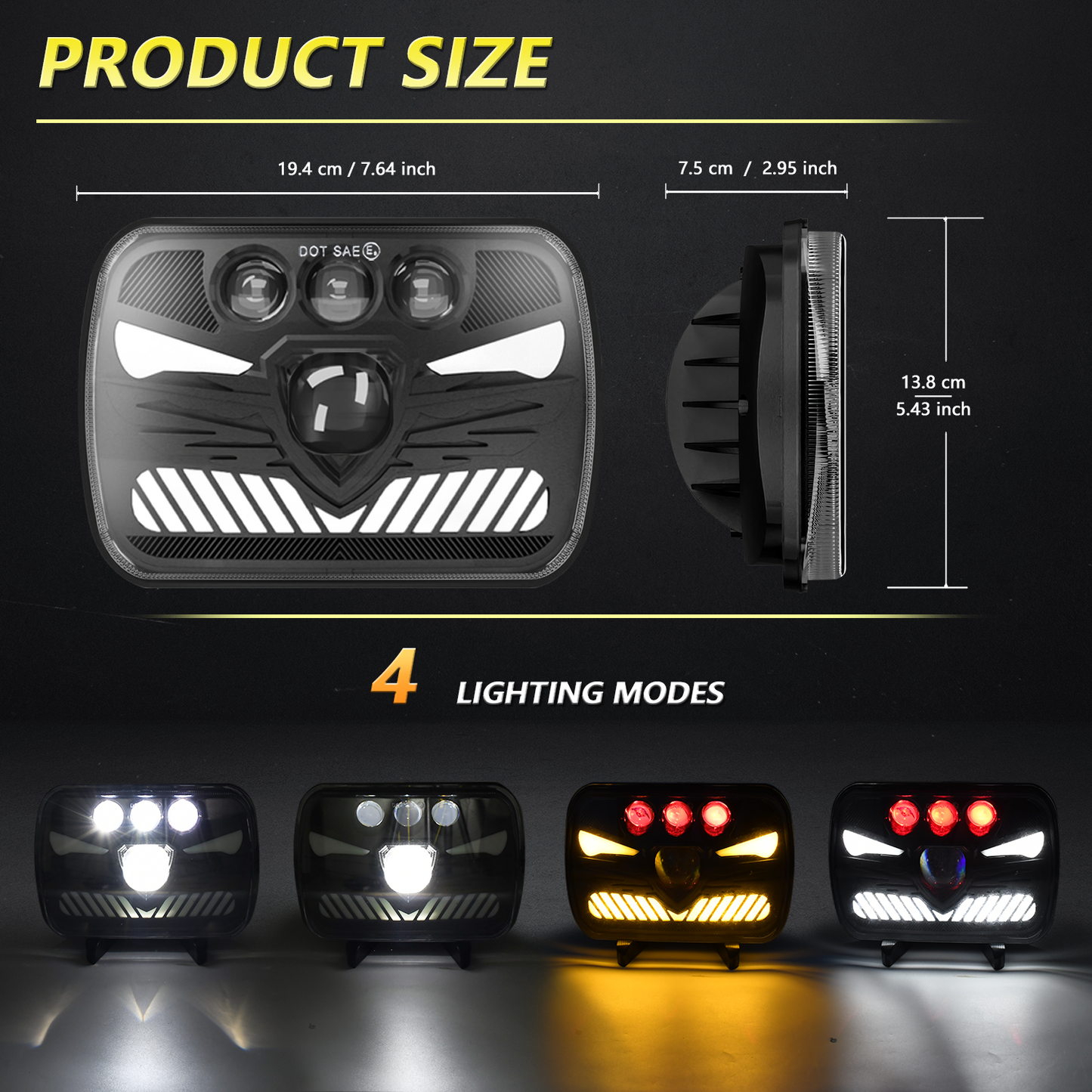 Litampo 5x7 7x6 110W 500% Brighter H6054 LED Headlights Anti-Glare DRL Turn Signal Hi/Low Sealed Beam Headlight with H4 Plug for Jeep Wrangler Cherokee Express Chevy Ford GMC Truck DOT