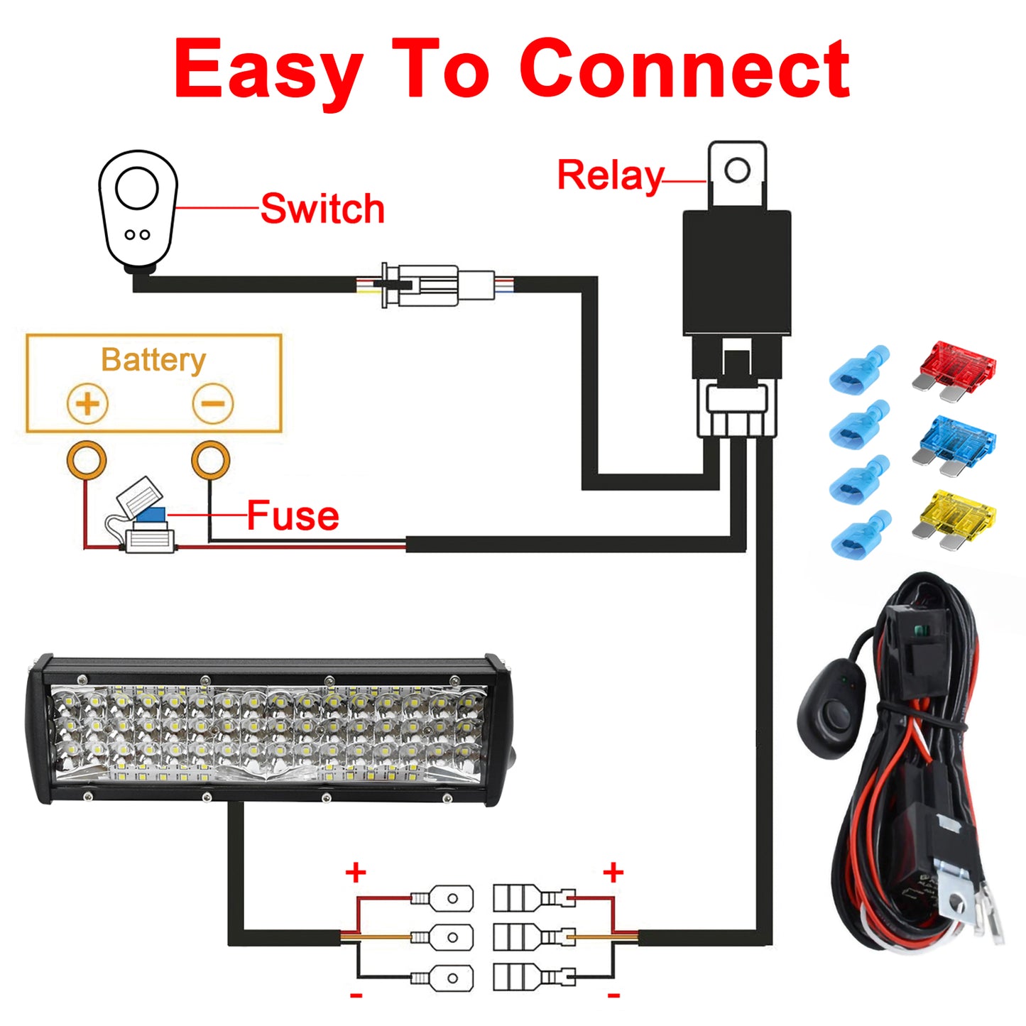 Litampo 9 Inch LED Light Bar, 5 Row Spot Lights 120W 12000LM Backup Light Bumper Work Light with Wiring Harness Kit for Off Road Fog Light Driving Light on Truck SUV ATV UTV